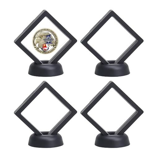 3D Floating Frame with Stand, Challenge Coin Display Holder, 4 Pack Floating Display, 2.75"x2.75" Gift Packing Frame (Black) - color: Black