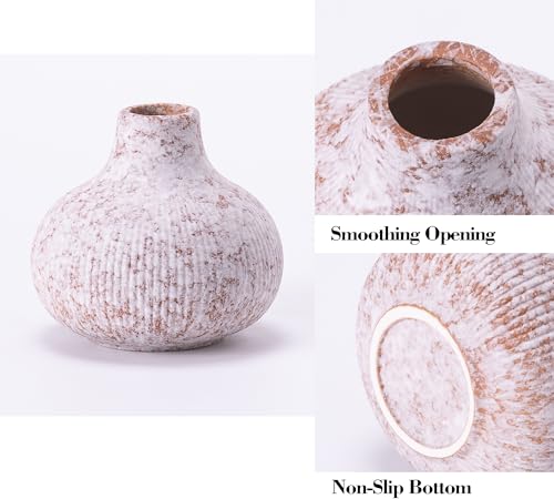 Modern Ceramic Vases Set 3, Stone Style Ribbed Vases Decorative for Table Shelf Decor Bookshelf Decoration - color: 15 Floral