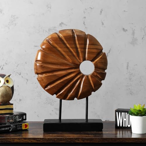 Teak Sculpture Home Décor for Shelf Sculpture with Base Decoration for Living Room, Bedroom, Office 13.8"X9.8"X3.5"