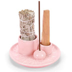 Palo Santo Sticks Holder, Multi-Purpose Handmade Ceramic Incense Burner for Palo Santo Incense Sticks, Sage Holder for Burning, Ash Catcher Tray for Meditation Yoga Room (Pink) - color: Pink