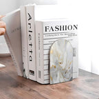 Decorative Bookends 2 Pcs White Golden Marble Print Wood Bookends for Shelves Heavy Books Kids Non-Skid Book Ends Stoppers for Office Desk Kitchen School