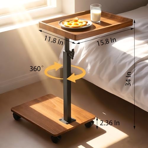Adjustable Height Couch Tables that Slide Under Sofa, 360° Swivel Modern Tv Tray Table with Wheel, C Shaped End Table for Couch, C Table for Small Place, Perfect for Livingroom, Bedroom - style: Rectangle-Adjustablle Height