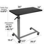 Vaunn Medical Pneumatic Adjustable Overbed Bedside Table with Wheels (Hospital and Home Use) - color: Black