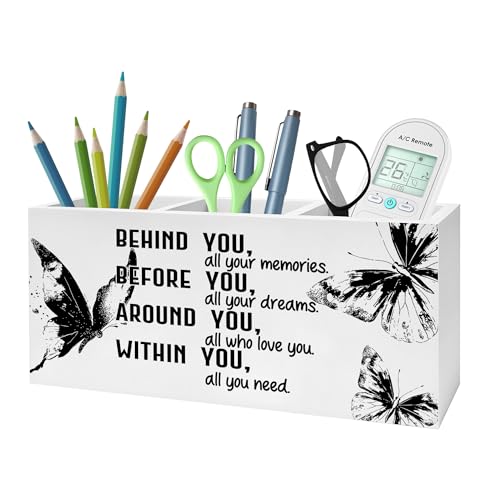Retro Butterfly Graduation Pencil Pen Holder for Desk, Behind You All Your Memories Wooden Pencil Holder Organizer for Home Office Desk Accessories, Graduation Gifts for Her - color: Color-Desk accessories white 02