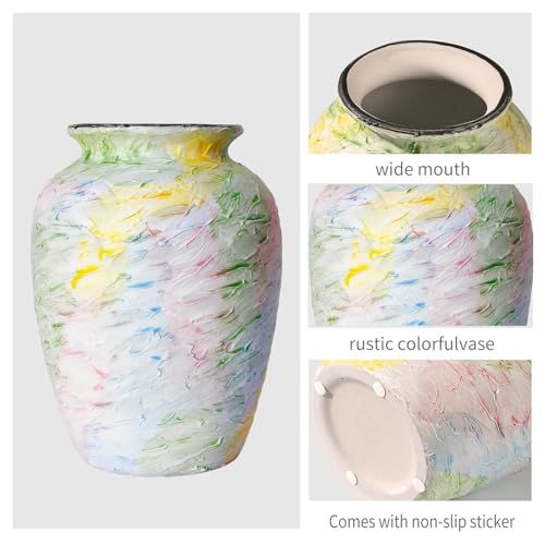 Colorful Decorative Painted Vase - 8.6" Pastel Dopamine Spring Ceramic Flower Vase Home Centerpieces Decor, Unique Vintage Aesthetic Vases for Woman Dresser,Bedroom,Living/Dining Room