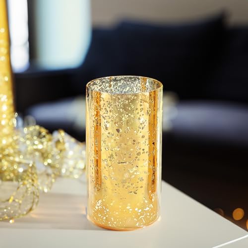 WGVI Hurricane Candle Holder Sleeve, W: 5", Ht: 8", Gold Speckled Glass Cylinder Open Both Ends, Chimney Tube Shade, 1 Piece - size: 5x8"H