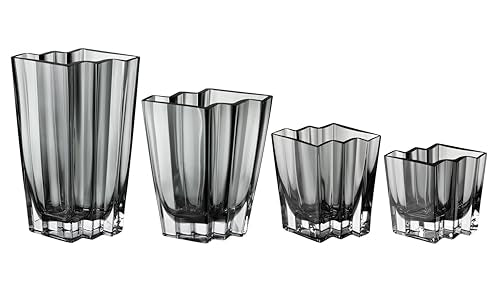 Glass - Vase - Gray - Smoky Black - Grey - Chevron Design - 6.75" Height - Heavy Durable - Made in Europe - by Barski