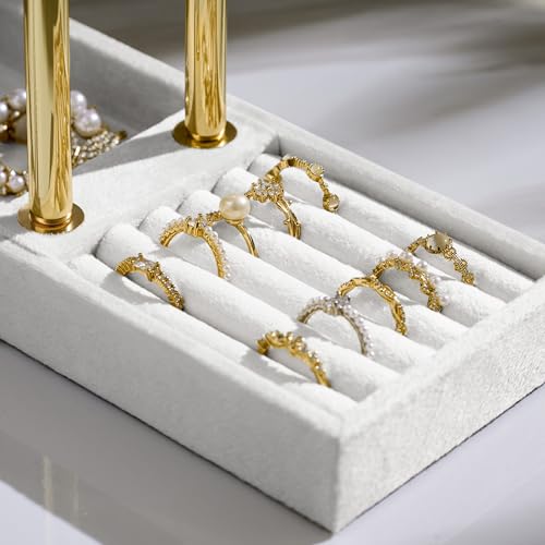 bussdis 2 Tier Bracelet Holder Display - Detachable T Bar White Velvet Bracelet Holder, Jewelry Holder Organizer for Bracelet, Necklace, Earrings, Rings - color: White