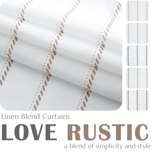 jinchan Linen Striped Kitchen Curtains Tier Cafe Curtains for Living Room Bathroom RV 24 Inch Farmhouse Rustic Half Window Treatment Light Filtering 2 Panels Taupe on White - color: Cottage Striped Taupe, size: 26"W x 24"L (Pack of 2)