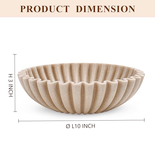 YMXYJM Large Decorative Bowl, Modern Handicraft Bowls for Home Decor, Fruit Bowl for Kitchen Counter, Ruffle Decor, Stylish Key Bowl for Entry Table, Artificial Stone Beige - color: Beige