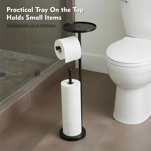 Toilet Paper Holder with Shelf, Tissue Roll Holder Stand with Storage Space for Holding Extra 4 Toilet Paper Rolls, Stainless Steel Rustproof Freestanding (Black Matte) - color: Black Matte