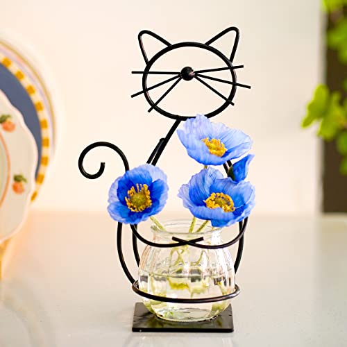 Desktop Glass Planter Vase Holder, Metal Cat Plant Terrarium Stand for Plants Creative Decorations for Home Patio Lawn Garden - color: Cat