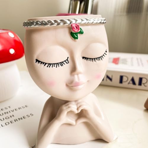 Decorative Desktop Organizer for Pens Brushes, Bust Planter - Creative Home Garden Decor Sculpture Coffee - color: Coffee