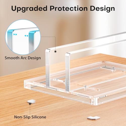 OMOTON Vertical Laptop Stand for Desk, Acrylic Laptop Holder Desktop Clear Adjustable Dock for MacBook Pro Air, HP, All Gaming Laptops up to 17” (Clear, Single Slot) - size: Single-Clear