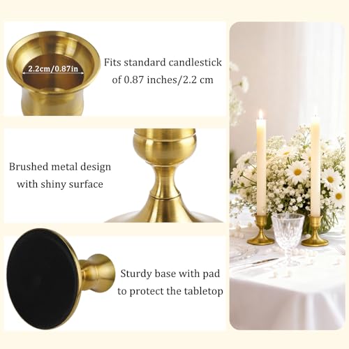 4PCS Brass Gold Candlestick Holders Set, Small Decorative Candle Holders for Taper Candles, Vintage Metal Candlestick Holders for Dinning Table Mantel Home Wedding Party Decor - size: 4PC
