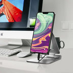 Cell Phone Stand for Desk Phone Holder Foldable Portable Adjustable Cradle Dock Compatible with iPhone 17 16 15 14 13 Pro Max, iPhone 12 11 Plus SE XS XR 8 7, Office Desk Travel Accessories, Silver - color: Silver