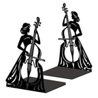 Peacoblue Metal Bookends for Shelves, Modern Decorative Heavy Duty Study Book Ends Stoppers for Office, Desk, Shelf, Room 5.3"x4.3"x7.9" Cast Iron Simple Tall Bookends 1 Pair (Cellist Playing Cello) - style: Cellist Playing Cello