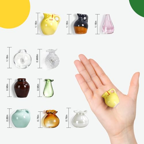 Mini Vase Magnets for Fridge – 10-Pack Mixed Ceramic & Glass Magnetic Mini Bud Vases – Slam-Proof Hold Set for Teachers, Coworkers & Office Decor - color: Glass & Ceramic