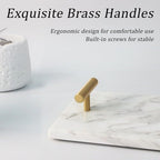 LIN CHUAN Marble Napkin Holder,Guest Towel Holder Tray,Marble Tray for Bathroom & Kitchen Countertop with Brass Handles,Paper Hand Towel Holder,White