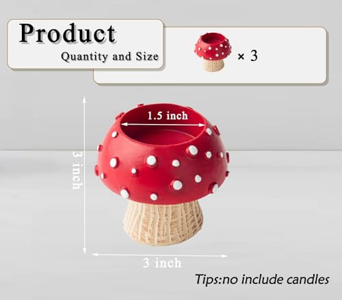 Mushroom Tealight and Taper Candle Holders - 3 PCS Decorative Set for Table - Cute Candlesticks for Tea Light