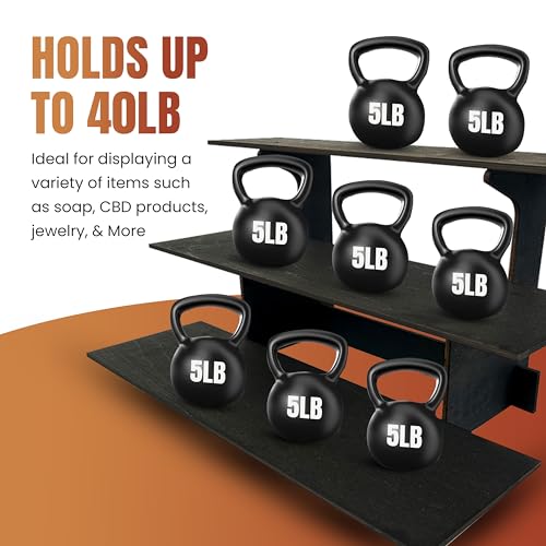 3-Tier Straight Retail Table Display Stand with Shelves for Products | 3 Step Straight Display Rack for Counter Top, Craft Shows, Farmers Market, Trade Shows, Pop ups, Soap Display, Candles (Ebony) - color: Ebony