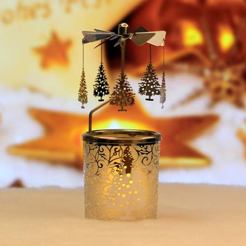 iLaJao Rotary Tea Light Carousel Angel Rotary Candle Holders Spinning Tealight Holders Christmas Decoration for Tabel Centrepieces Gift for Mom Women Wife Birthday-6 ¼ Inch Tall (Tree) - color: Tree
