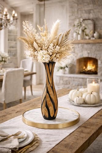 AeraVida Beautifully Hand Carved Etched Dark Brown Mango Tree Wood Vase | 14 inch | Classic Flower Vase