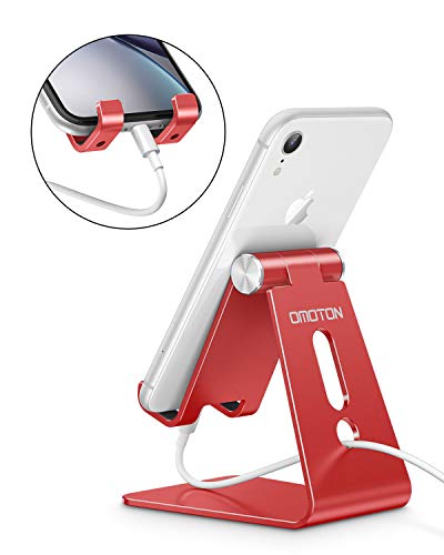 OMOTON Adjustable Cell Phone Stand, C2 Aluminum Desktop Phone Holder Dock Compatible with iPhone 15 14 13 Xs XR 8 Plus 7 6, Samsung Galaxy, Google Pixel, Android Phones, Red - color: Red