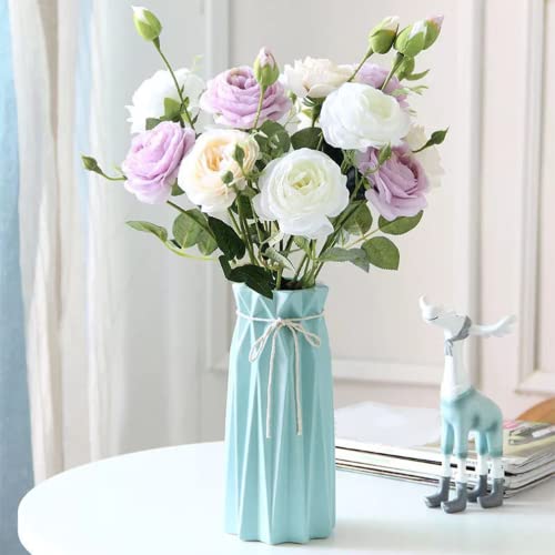 Arawat Ceramic Blue Vase Flower Vase for Home Decor Modern Style 9.5 inch Tall Vase for Table Shelf Home Decor Vase for Fireplace Bedroom Kitchen Living Room Wedding Office Desk Birthday Gifts - color: 9.5 Inch Tall Blue Ceramic Vase for Home Decor