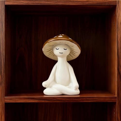 2Pcs Cute Meditation Mushroom Statue-Meditation Mushroom Resin Statue for Desk Living Room Resin Figurine for Home Patio Office Decor Cute Plant Statues for Tabletop Garden Backyard Decor