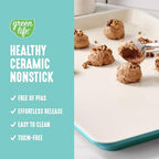 GreenLife 13" x 9" Quarter Sheet Baking Pans, 2 Piece Bakeware Set, PFAS-Free Ceramic Nonstick Rectangular Cookie Trays, Oven Safe to 450°F, Even Heating, Easy Clean Ovenware, Turquoise - color: Turquoise, size: 13" x 9" Quarter Baking Sheet
