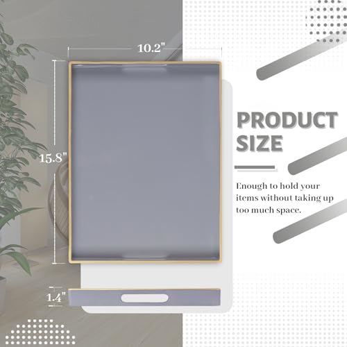MAONAME Gray Serving Tray with Handles, Modern Grey Decorative Tray for Coffee Table, Plastic Rectangular Gray Trays for Ottoman, Bathroom, Decor, 15.8” x 10.2” x 1.4" - color: Gray, size: 15.8" x 10.2" x 1.4"