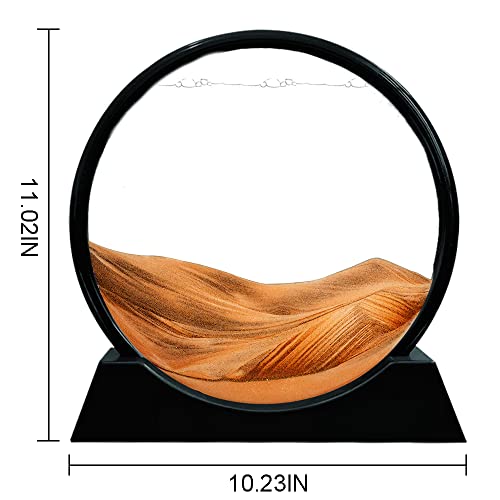 Muyan Moving Sand Art Picture Sandscapes in Motion Round Glass 3D Deep Sea Sand Art for Adult Large Desktop Art (Orange, 12 Inch) - color: Orange, size: 12 Inch