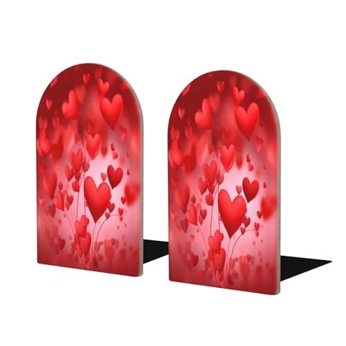 Love Heart Shape L-Shaped Book Ends 1 Pair Wood Bookends Valentine's Day Book End Supports for Heavy Book Shelf Holder Home Decorative - color: Love Heart Shape