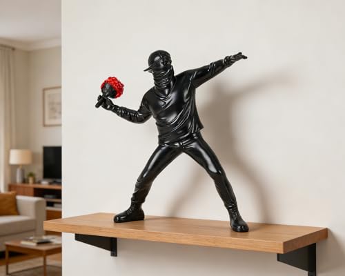 Banksy Flower Thrower Sculpture, 8.5 inch Black Banksy Street Graffiti Art Statue Replica, Inspirational Sculpture Gifts Peace Hope - color: Black