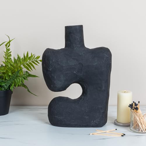 Modern Abstract Decorative Paper Mache Vase, Black (Each Will Vary) - color: Black