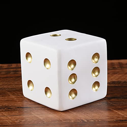 BRABUD Resin Jumbo Dice Decor White & Gold Dice Statue Living Room Bedroom Office Photographic Decoration 3.9'' TQGJBS376 - color: White, size: 3.9''