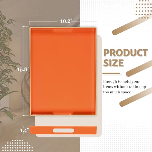 MAONAME Orange Serving Tray with Handles, Modern Decorative Trays for Coffee Table, Plastic Rectangular Trays for Ottoman, Bathroom, Halloween Decor, 15.8” x 10.2” x 1.4" - color: Orange, size: 15.8" x 10.2" x 1.4"