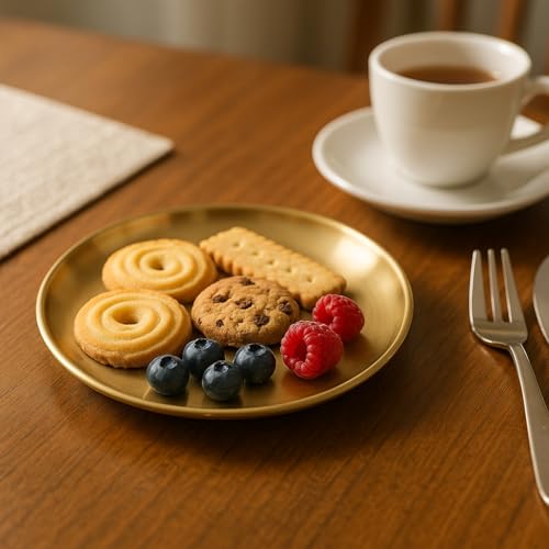 Stainless Steel Gold Plates 2 Set Round Stainless Steel Dinner Dishes Metal Trays 5.5 Inch Great for Picnic,Outdoor Camping Plate,Shatterproof, Dishwasher Safe - size: Gold 5.5 Inch