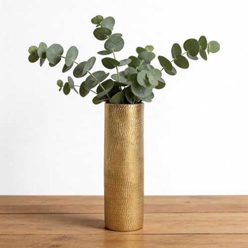 Gold Cylinder Ceramic Vintage Vase - 13.4" Tall Decorative Texture Modern Vase for Home Decor, Rustic Farmhouse Boho Vases for Living Room, Dining Room - style: Gold Texture Cylinder