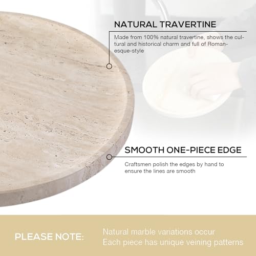 Koville Natural Travertine Tray for Home Decor, 10 Inch Round Serving Tray for Kitchen and Coffee Table, Decorative Marble Bathroom Trays for Counter, Luxury Vanity Tray, Light Beige Stone Tray