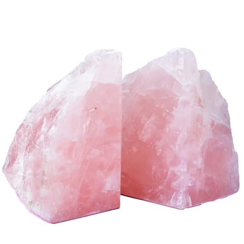 Rose Quartz Bookends Heavy Duty Pink Healing Crystal Stone Book Holders Decorative Book Ends Office Home Decor Small 1 Pair 3-4 Lbs - color: Rose Quartz, size: 3-4 pound