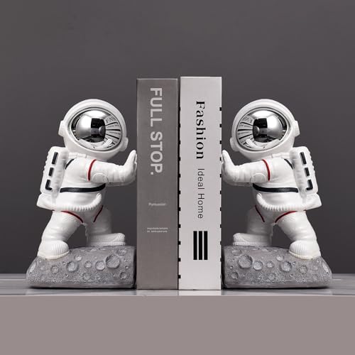 Space Theme Bookends - Astronaut Kids Book Stoppers, Heavy Duty Resin Bookends for Shelves (D-Silver Color) - color: Astronaut D-silver