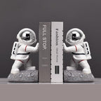 Space Theme Bookends - Astronaut Kids Book Stoppers, Heavy Duty Resin Bookends for Shelves (D-Silver Color) - color: Astronaut D-silver