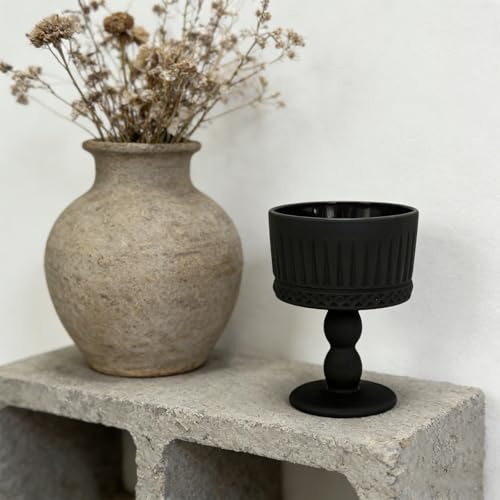 Black Matte Glass Candle Holder Set, Vintage Candlesticks Holders for Dining Table Centerpiece, Antique Candle Stand for Wedding Centerpieces Home Decorations Set of 4