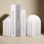 2 Pack Concrete Book Ends Layered Arch Design Book Stopper Holders for Aesthetic Decor Decorative Heavy Duty Bookends for Shelves Cookbooks Modern Home Desk Office