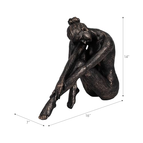 Home and Office Figurative Sculpture – Contemporary Resting Ballerina Artwork Statue for Living Room, Bedroom, Bathroom, or Shelf Decor – Artful Ornament for Modern Living – 14" Bronze & Copper - size: 14.0" H