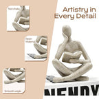1PC Abstract Reading Thinker Statue, Resin Modern Art Sculpture for Bookshelf Coffee Table Home Office Decor (Beige)