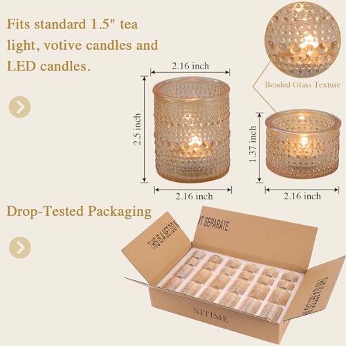 NITIME 24pcs Gold Assorted Votive Candle Holders, Polka Dot Tea Light Candle Holder Glass for Wedding Centerpieces, Gold Candle Holder for Table Centerpiece, Party, Holiday and Home Decor - color: Gold