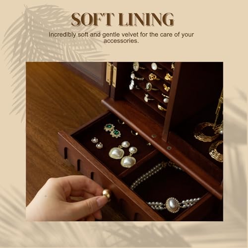 KINTNESS Magic House Style Black Walnut Wooden Jewelry Box - Solid Wood Large Jewelry Organizer with Secret Compartment for Women Girls, Jewelry for Bracelet, Necklace, Ring - style: Magic House Design